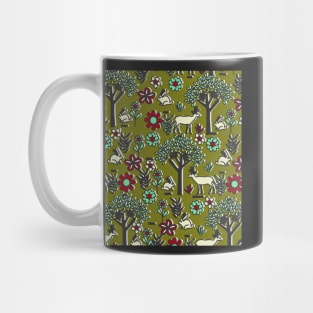 Joyful orchard with bunnies and deer Mug